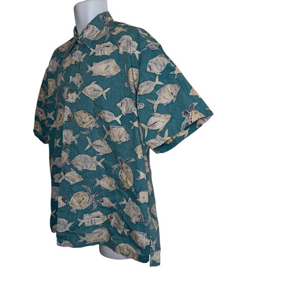 Vintage Cooke Street Hawaiian Shirt Mens 2XL Blue Fish Turtle  Ocean Beach - Picture 5 of 9